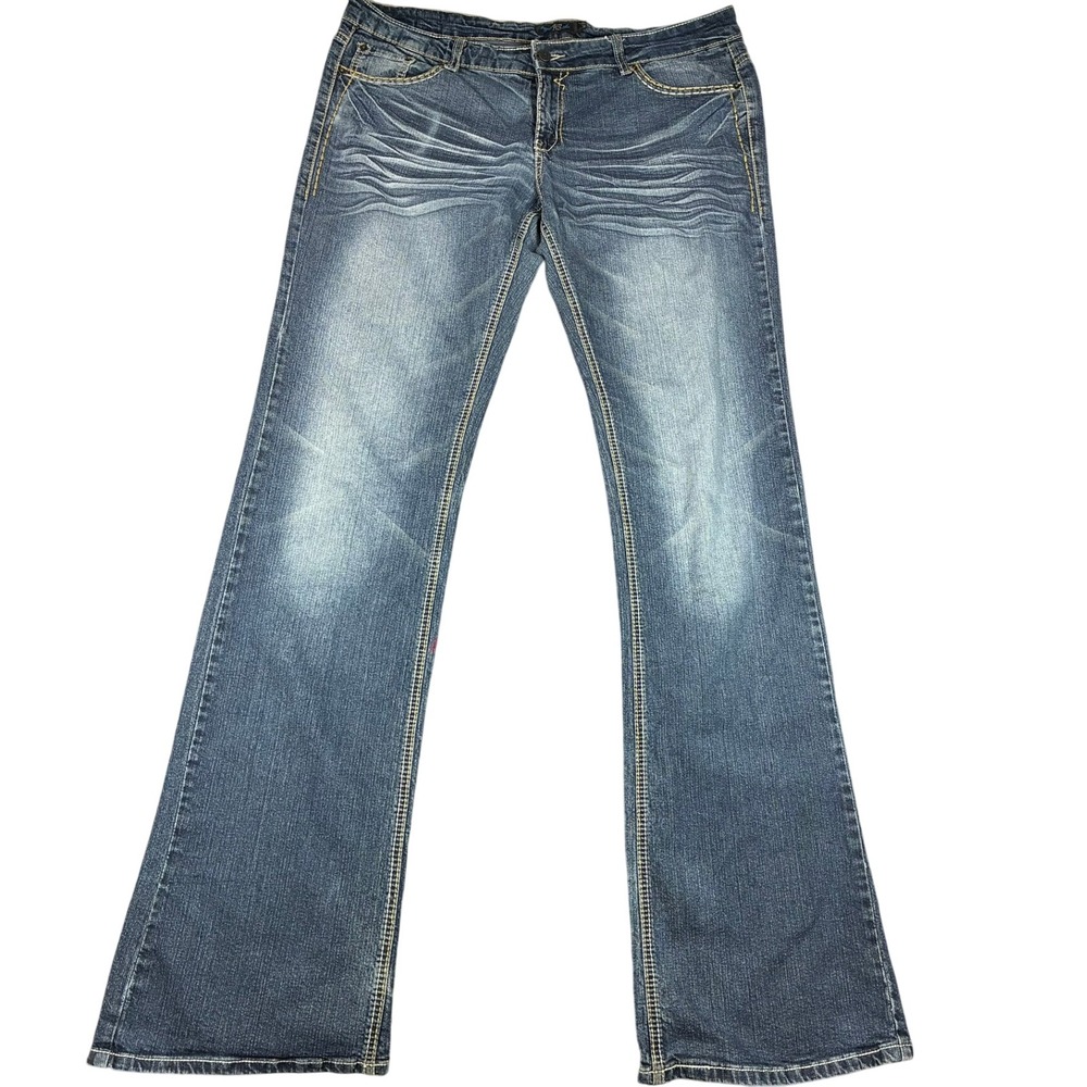 Royal Blue Womens Bootcut Jeans Size 17x32 Medium Wash Stretch Denim Embroidered